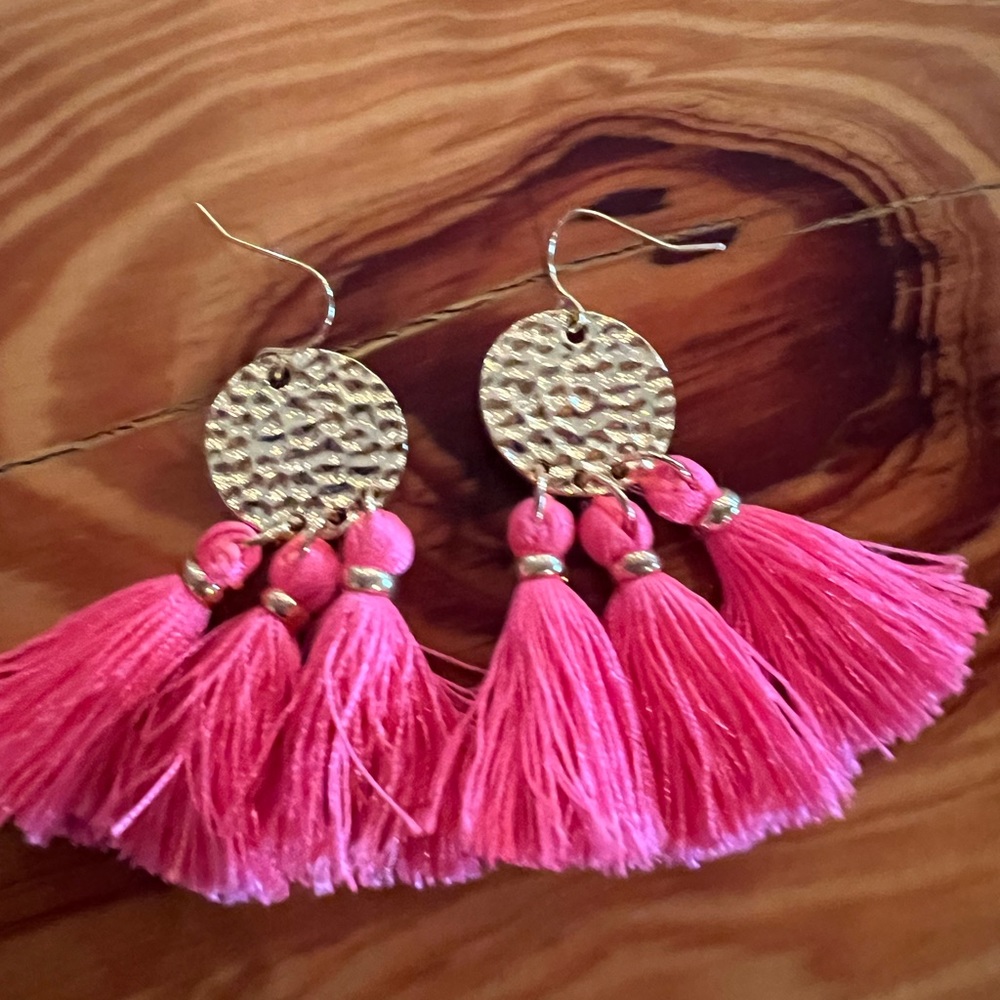 Lilly Pulitzer Pink Tassel Gold Earrings